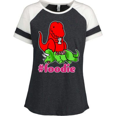 Foodie T-rex Food Selfie Enza Ladies Jersey Colorblock Tee