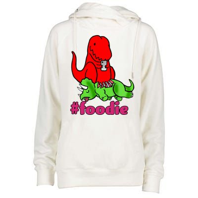 Foodie T-rex Food Selfie Womens Funnel Neck Pullover Hood