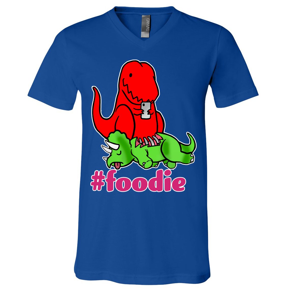 Foodie T-rex Food Selfie V-Neck T-Shirt