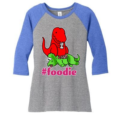 Foodie T-rex Food Selfie Women's Tri-Blend 3/4-Sleeve Raglan Shirt