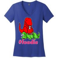 Foodie T-rex Food Selfie Women's V-Neck T-Shirt