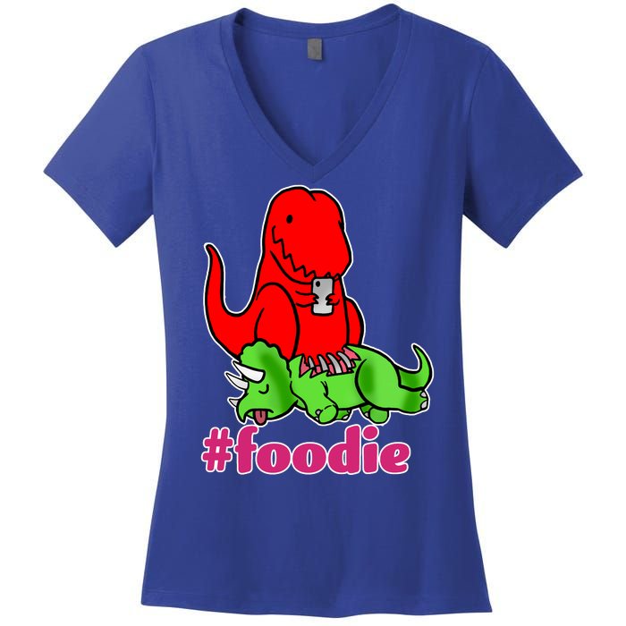 Foodie T-rex Food Selfie Women's V-Neck T-Shirt