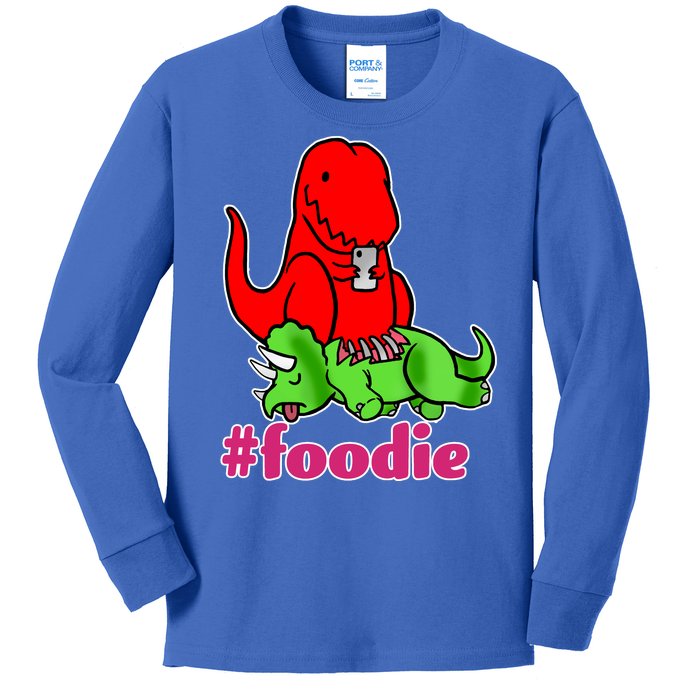 Foodie T-rex Food Selfie Kids Long Sleeve Shirt