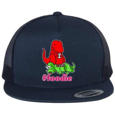 Foodie T-rex Food Selfie Flat Bill Trucker Hat