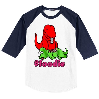 Foodie T-rex Food Selfie Baseball Sleeve Shirt