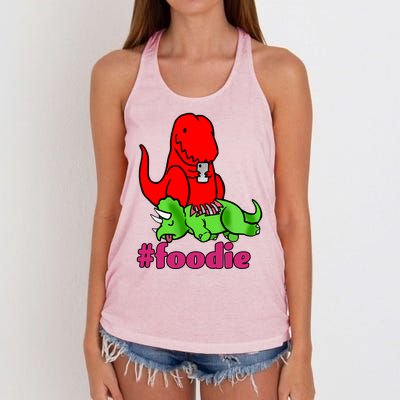 Foodie T-rex Food Selfie Women's Knotted Racerback Tank