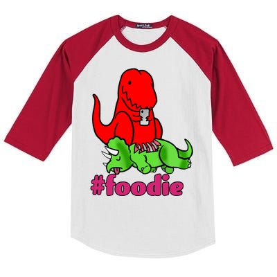 Foodie T-rex Food Selfie Kids Colorblock Raglan Jersey