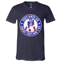 Football Champions They Hate Us Cause They Ain't US New England V-Neck T-Shirt