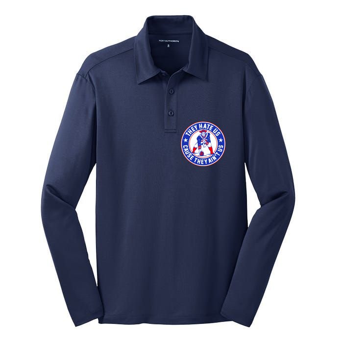 Football Champions They Hate Us Cause They Ain't US New England Silk Touch Performance Long Sleeve Polo