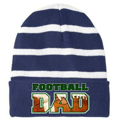 Football Dad Graphic Sports Striped Beanie with Solid Band