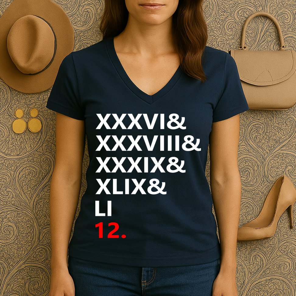 Football Goat New England 5 Time World Champion #12 Women's V-Neck T-Shirt