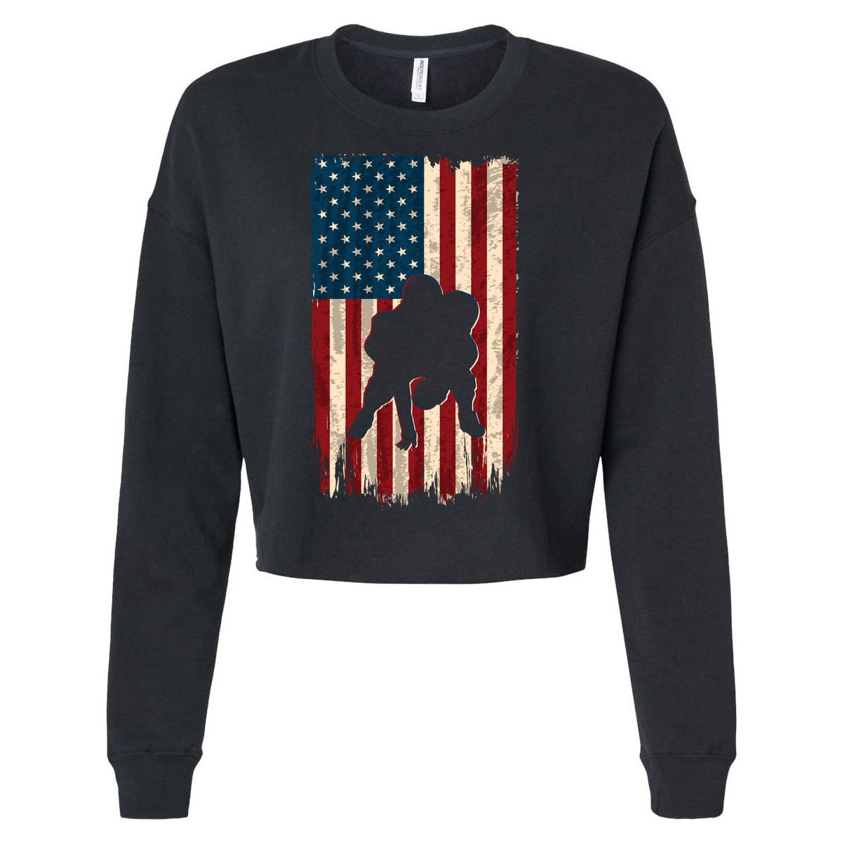 Football Lineman American Flag Sports Fan Cropped Pullover Crew