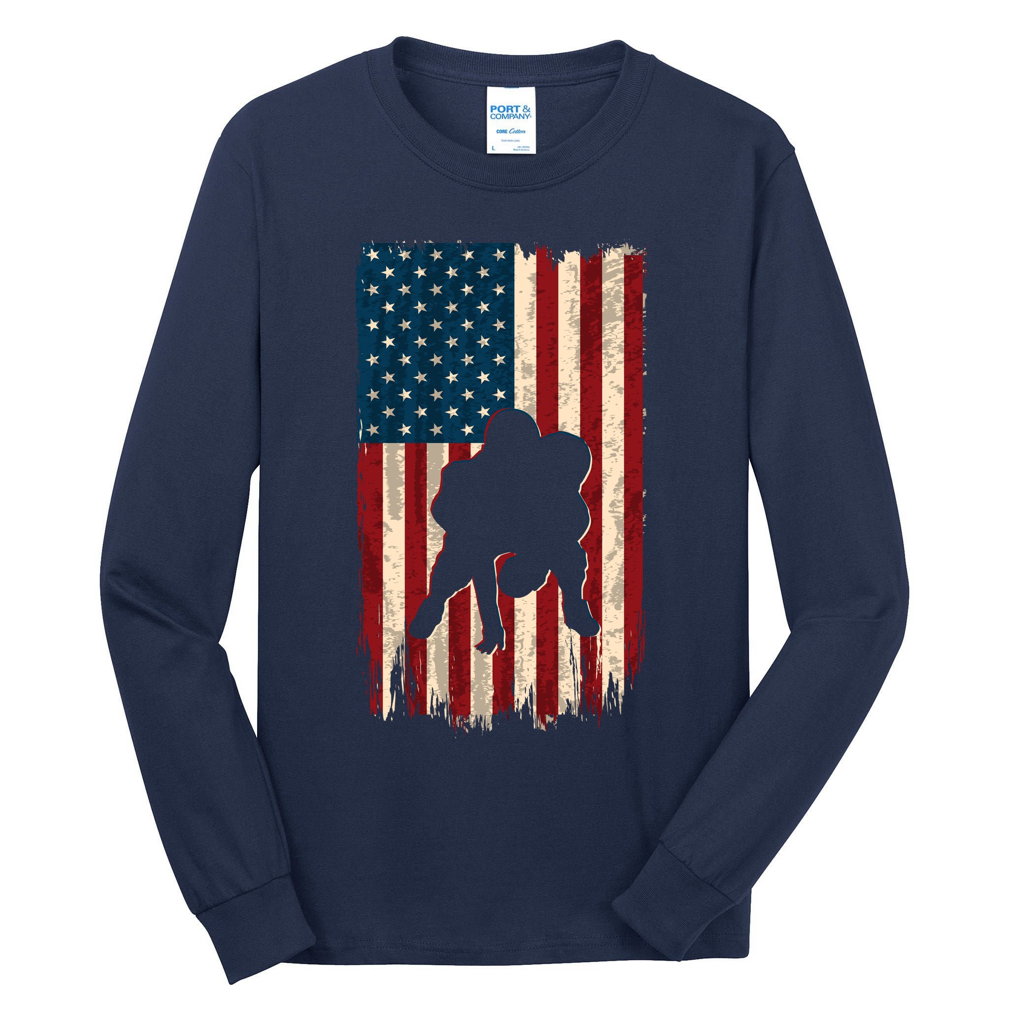 Football Lineman American Flag Sports Fan Tall Long Sleeve T-Shirt