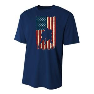 Football Lineman American Flag Sports Fan Youth Performance Sprint T-Shirt