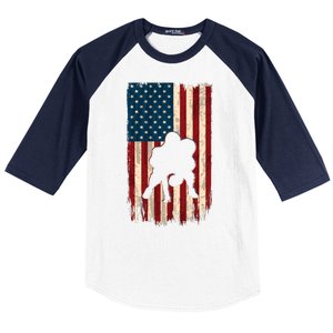 Football Lineman American Flag Sports Fan Baseball Sleeve Shirt