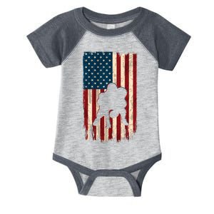 Football Lineman American Flag Sports Fan Infant Baby Jersey Bodysuit