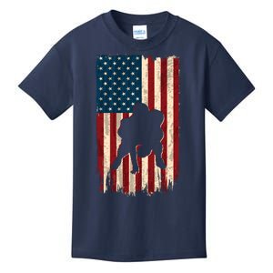 Football Lineman American Flag Sports Fan Kids T-Shirt