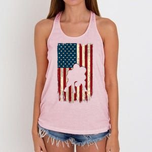 Football Lineman American Flag Sports Fan Women's Knotted Racerback Tank