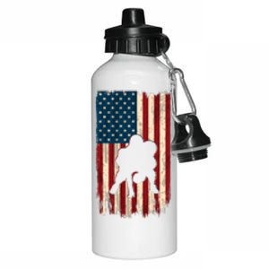 Football Lineman American Flag Sports Fan Aluminum Water Bottle