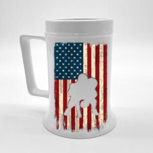 Football Lineman American Flag Sports Fan Beer Stein