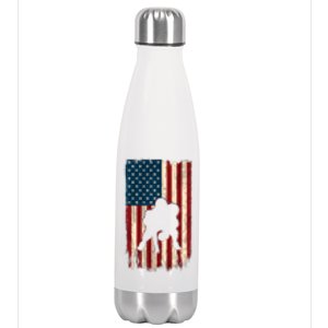 Football Lineman American Flag Sports Fan Stainless Steel Insulated Water Bottle