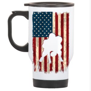 Football Lineman American Flag Sports Fan Stainless Steel Travel Mug