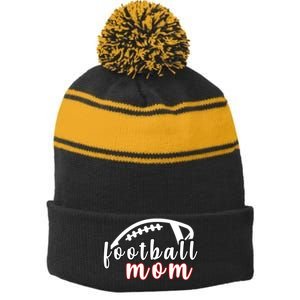 Football Mom Fan Stripe Pom Pom Beanie