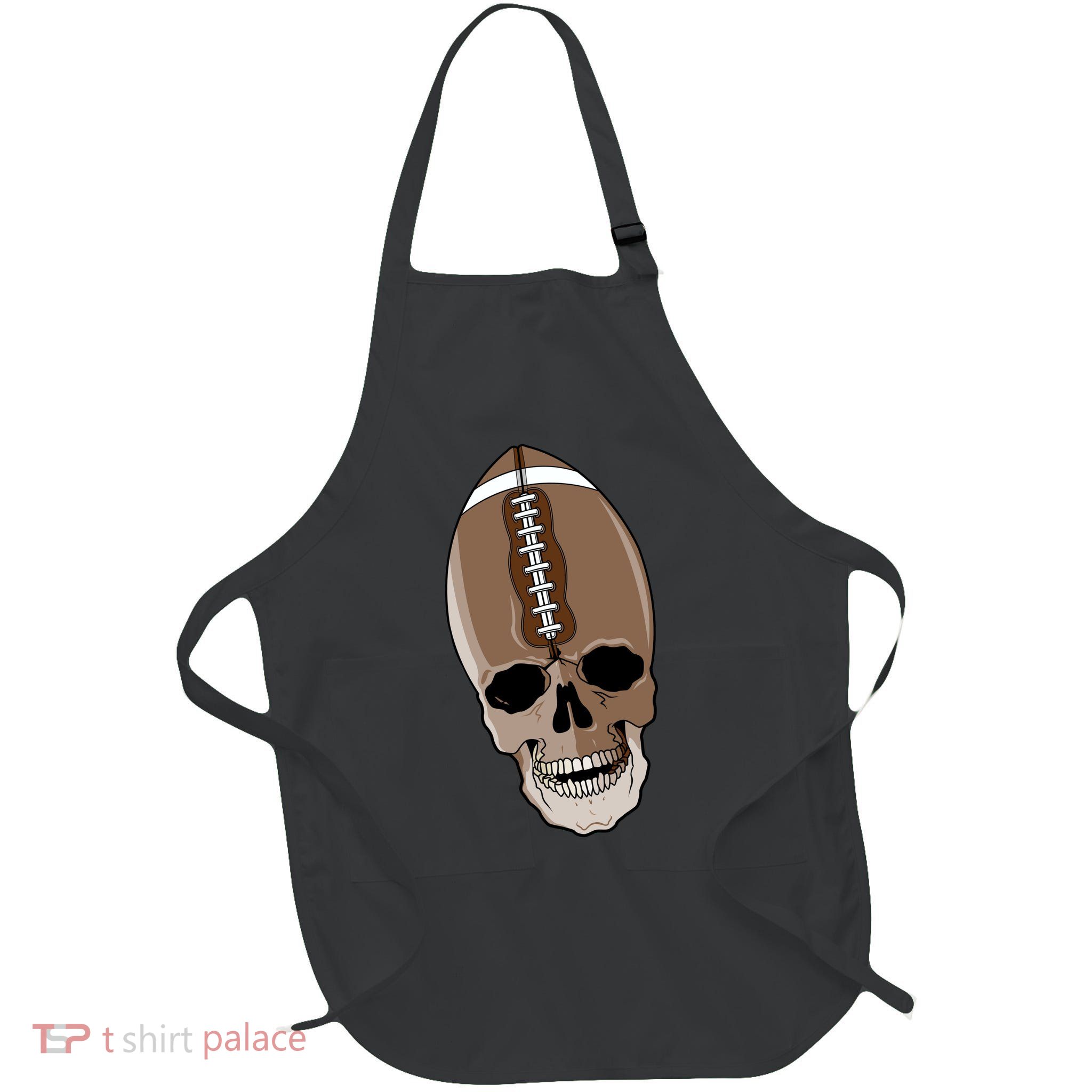 Football Skeleton Skull Full-Length Apron With Pockets