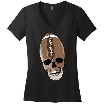 Football Skeleton Skull Women's V-Neck T-Shirt