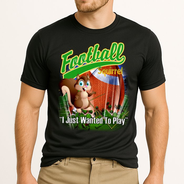 Football Squirrel Runs On The Field Funny Cooling Performance Crew T-Shirt