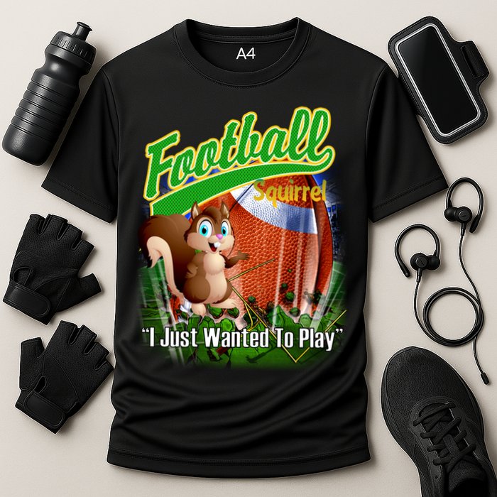 Football Squirrel Runs On The Field Funny Cooling Performance Crew T-Shirt