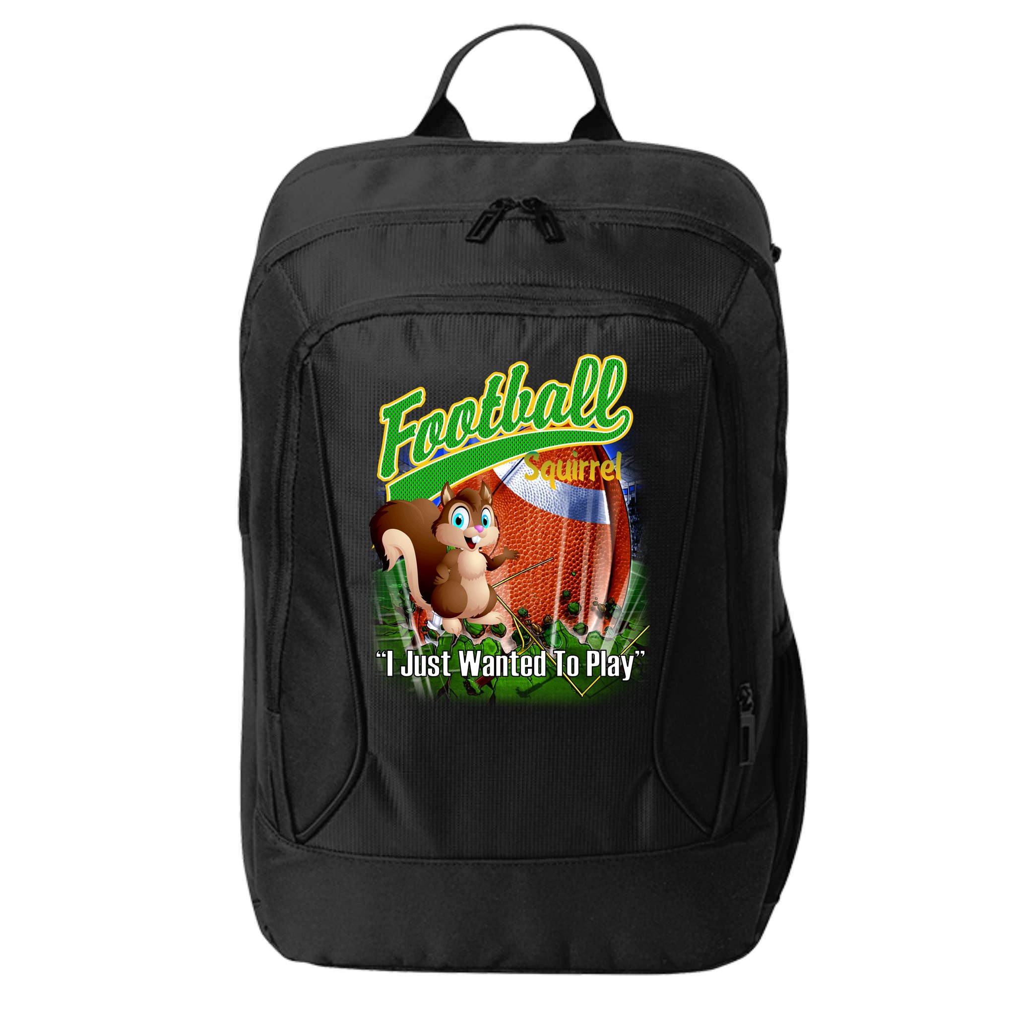 Football Squirrel Runs On The Field Funny City Backpack