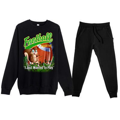 Football Squirrel Runs On The Field Funny Premium Crewneck Sweatsuit Set