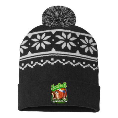 Football Squirrel Runs On The Field Funny USA-Made Snowflake Beanie