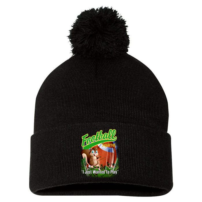 Football Squirrel Runs On The Field Funny Pom Pom 12in Knit Beanie