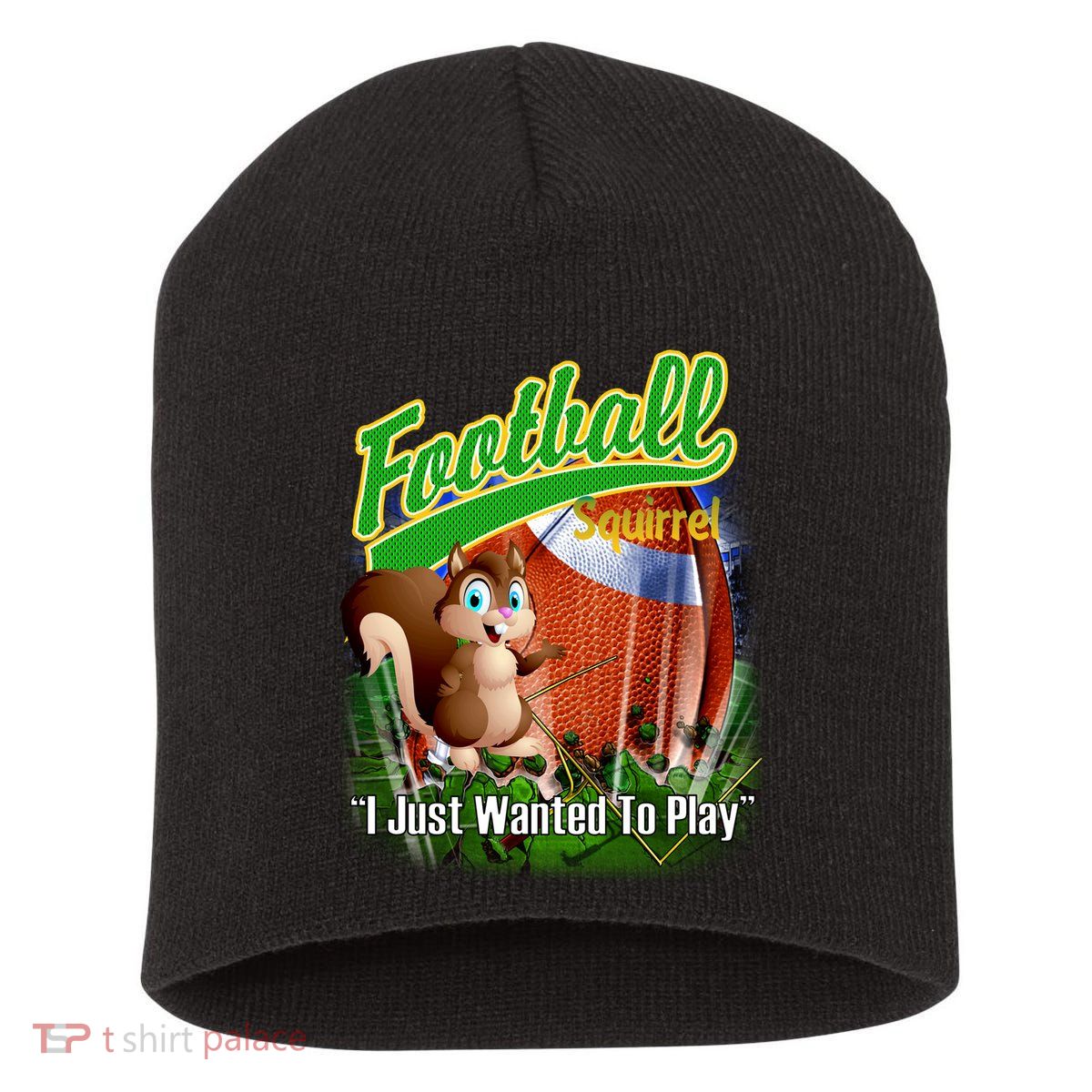 Football Squirrel Runs On The Field Funny Short Acrylic Beanie