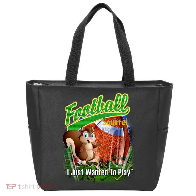 Football Squirrel Runs On The Field Funny Zip Tote Bag