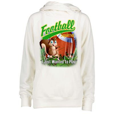 Football Squirrel Runs On The Field Funny Womens Funnel Neck Pullover Hood