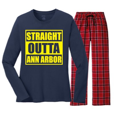 Football Straight Outta Ann Arbor Michigan Women's Long Sleeve Flannel Pajama Set 