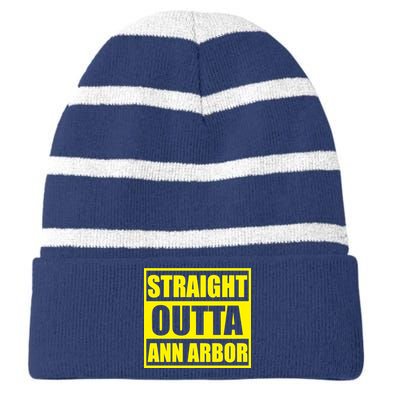 Football Straight Outta Ann Arbor Michigan Striped Beanie with Solid Band