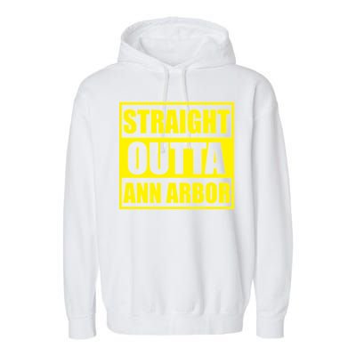 Football Straight Outta Ann Arbor Michigan Garment-Dyed Fleece Hoodie