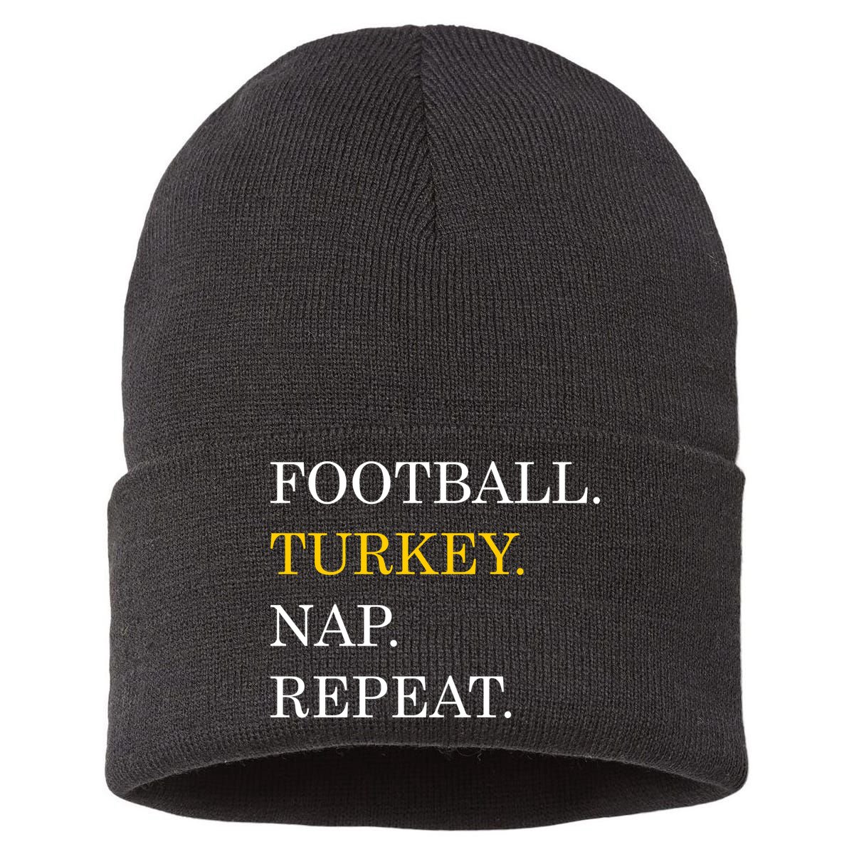 Football Turkey Nap Repeat Thanksgiving Sustainable Knit Beanie