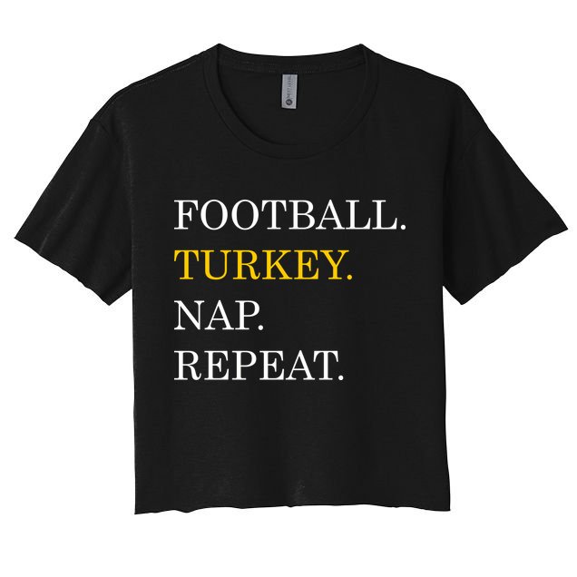Football Turkey Nap Repeat Thanksgiving Crop Top
