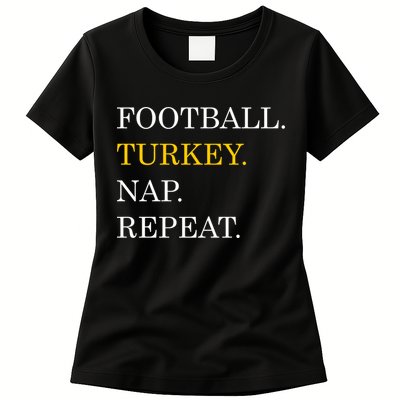 Football Turkey Nap Repeat Thanksgiving Womens T-Shirt