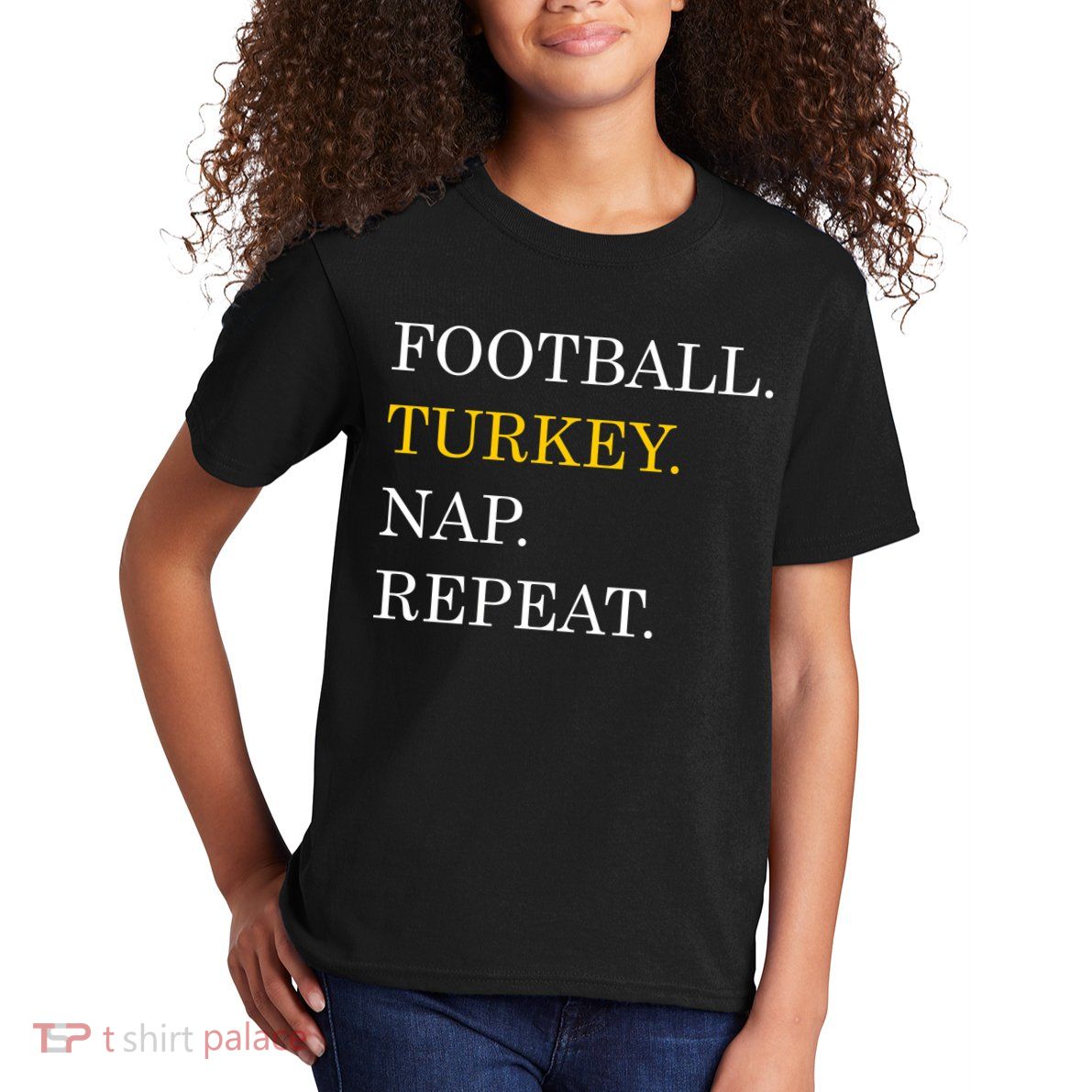Football Turkey Nap Repeat Thanksgiving Kids T-Shirt