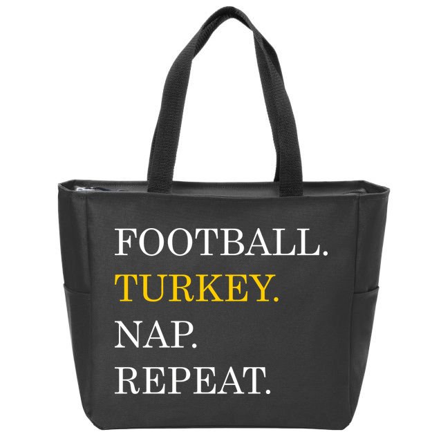 Football Turkey Nap Repeat Thanksgiving Zip Tote Bag