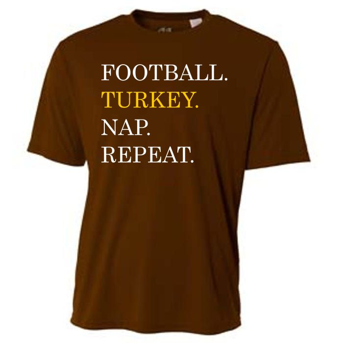 Football Turkey Nap Repeat Thanksgiving Cooling Performance Crew T-Shirt