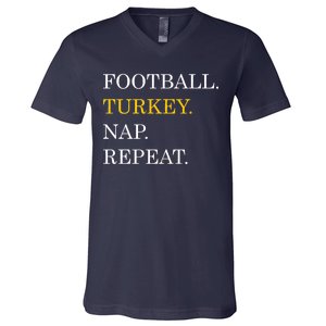 Football Turkey Nap Repeat Thanksgiving V-Neck T-Shirt