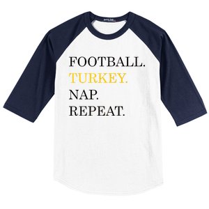 Football Turkey Nap Repeat Thanksgiving Baseball Sleeve Shirt