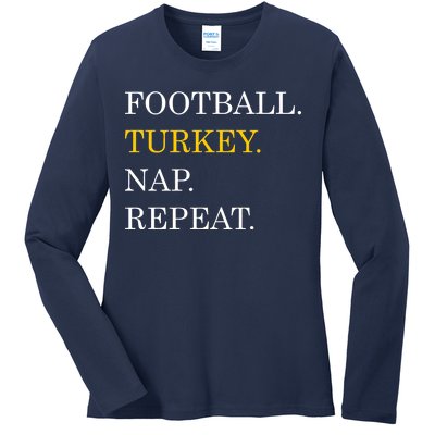 Football Turkey Nap Repeat Thanksgiving Ladies Long Sleeve Shirt